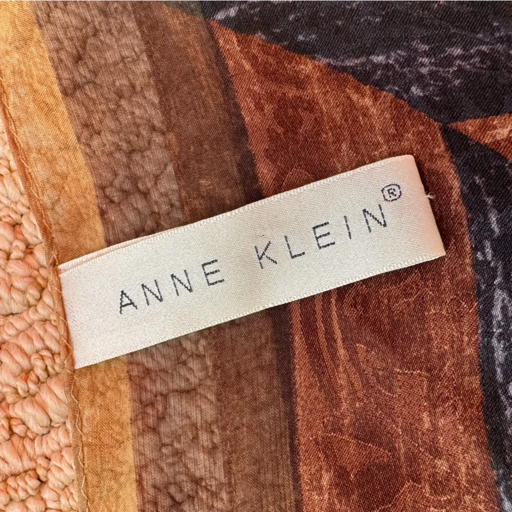 Anne Klein Black Brown Tan Oblong Skinny Silk Scarf - Picture 5 of 10